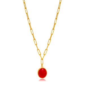 Rubis Quartz Ovale 22K Or Lunette Argent Charme Collier En Gros 925 Argent Turc À La Main Fine Jewelry - Product Image 3