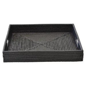 Direct Supplier Decorative Trays For Coffee Table Round Rattan Serving Tray With Handles VINACAMON Factory Price