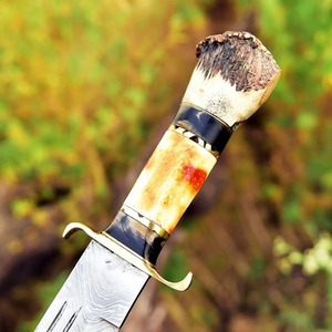 มีดโบวี่เหล็กดามัสกัสแฮนด์เมดคุณภาพสูงด้ามจับฮอร์นแบบคลาสสิกล่าสัตว์กลางแจ้งออกแบบได้ตามต้องการ - Product Image 2