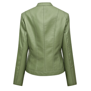 Chaquetas de cuero PU de moda para mujer, prendas de vestir ajustadas con cremallera de manga larga fruncidas, Tops para mujer, ropa de Otoño de calle para mujer de oficina - Product Image 5