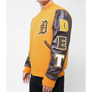 Letterman College Jacket Full Bordado Tigers Vintage Lana Cuerpo Mangas de cuero Béisbol Bomber Varsity Jacket - Product Image 6