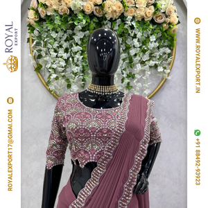 Collection de saris lavables au design moderne et ethnique, en faux georgette, avec broderies de fils et de sequins, pour occasions spéciales, pour un look élégant. - Product Image 6
