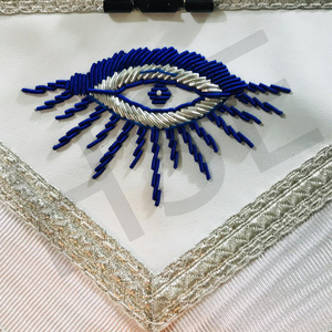 Masonic Master Mason <b>White</b> Apron Hand Embroidered Lodge Regalia with <b>Silver</b> Fringe <b>and</b> Columns Design - Product Image 4