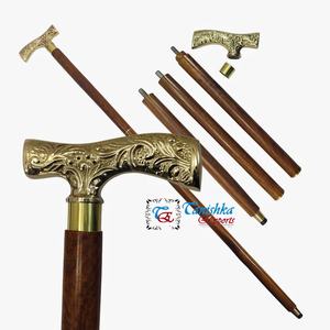 Bastón de Madera Marrón Moderno de Alta Calidad al por Mayor, Mango Plano Pulido de Latón, Artículo de Regalo Lujoso para Hombres y Mujeres Mayores - Product Image 3