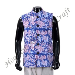 Floral Block Print Cotton <b>Jacket</b> Vintage Hand Made Fine Stitch Printed Quilted <b>Kantha</b> <b>Jacket</b> Cotton Men's Quilted <b>Jacket</b> - Product Image 4