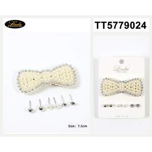 Barrettes à cheveux Linda en fausses perles 7 cm, élégantes, avec nœud, accessoire pour cheveux pour femmes, usage quotidien - Product Image 5