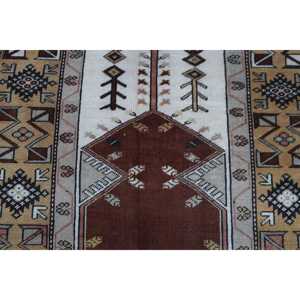 Vintage 4.1x7.5 ft Rug, Area Turkish Rug, <b>Brown</b> White Floral <b>Wool</b> Rug - Product Image 5