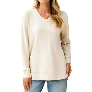 Winter Warm Wear Casual Oversized Emboss Soft Pullover Female Autumn drop shoulder heavyweight Thick Sweatshirt Solid - Product Image 2