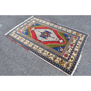 Tapis turc vintage classique rouge bleu Patchwork Design 3.9 X 6.1ft nouveau tapis de salon laine matériel Latex Rectangle Puzzle - Product Image 2