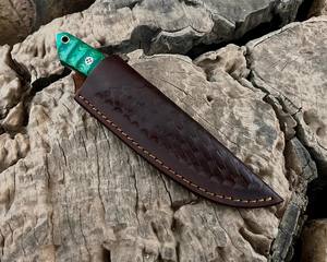 Couteau EDC à lame fixe en acier Damas fabriqué par OEM, pointe tombante, manche en bois vert, fourreau vertical, lame pleine, couteau de chasse et de camping - Product Image 4