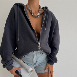 Venta al por mayor Fleece Zip up Hoodies Mujeres Custom Long Oversize de manga larga Mujeres Sweatsuit - Product Image 5