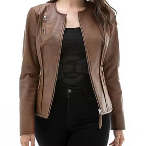 Producto de Venta caliente, las mejores chaquetas de cuero delgadas de invierno para mujer, chaqueta de cuero transpirable de diseño personalizado para mujer - Product Image 1