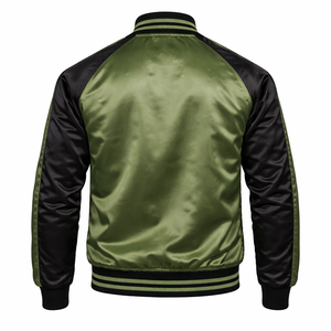 Vestes en satin pour hommes, taille et logo personnalisés, coupe-vent, bicolore vert, style bomber, en vente - Product Image 2