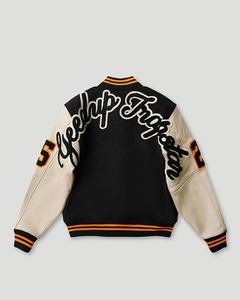 Chaqueta de cuerpo de lana Letterman para hombre de alta calidad con mangas de cuero de vaca genuino Chenille bordado Geedup Varsity Jacket - Product Image 2