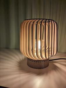 Metal Cage LED Bedside Table <b>Lamp</b> <b>Wooden</b> <b>Base</b> Desk <b>Lamp</b> High Decorative Bedside <b>Lamp</b> with Edison Bulb for Bedroom Living room - Product Image 1