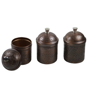 ชุดโถเก็บของสแตนเลสสตีลลายนูนสีเงิน ทรงกระบอกแบบดั้งเดิม พร้อมฝาปิดตกแต่งสีทอง สำหรับใช้ในครัว - Product Image 5