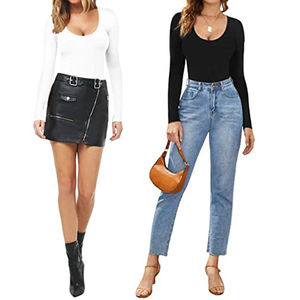 Ventas calientes Camisetas de manga larga 250g 100% Camisetas ajustadas de manga larga de algodón Camisetas de cuello profundo para mujer - Product Image 6