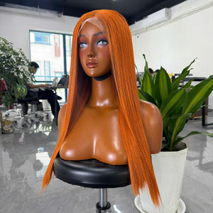 Perruque droite orange, perruque en cheveux humains avec dentelle frontale 13x4, pré-épilée avec cheveux de bébé, style élégant, de 10 à 32 pouces - Product Image 3