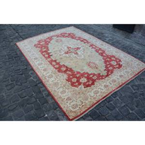 Alfombra de lana turca Vintage de 6,7x9,4 pies, área grande, tradicional, rojo, Beige, patrón de retazos, látex de 10mm para habitación de pasillo de adolescentes - Product Image 2