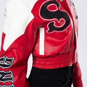 เสื้อแจ็กเก็ตหนังแท้สำหรับผู้หญิงผ้าขนแกะสีแดงย้อมสีล้วนแฟชั่นสำหรับนักขี่จักรยานแข่งตามสั่ง - Product Image 6