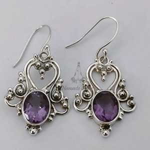 Boucles d'oreilles pendantes en améthyste faites à la main, argent sterling 925, bijoux bohèmes en pierres précieuses - Product Image 3