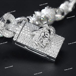 Collar con Eslabones de Calavera con Incrustaciones, Tono Plateado, Cadena Cubana Brillante, Joyería Hip Hop para Hombre, Estilo Urbano, Regalo - Product Image 4