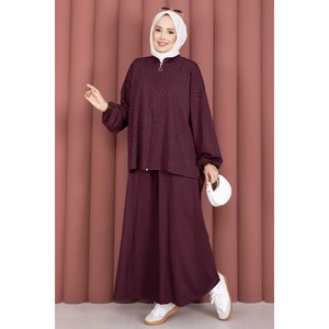 Conjunto de Dos Piezas Plum: Túnica con Cremallera y Adornos de Piedras y Pantalones, Tallas XS-XL, Blazer de Punto y Shorts de Verano con Patrón Sólido Tejido - Product Image 5