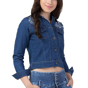 Vente en gros de vestes en denim à la mode pour femmes veste en jean courte pour dames veste en jean OEM personnalisé fournisseurs de vêtements décontractés pour femmes - Product Image 4