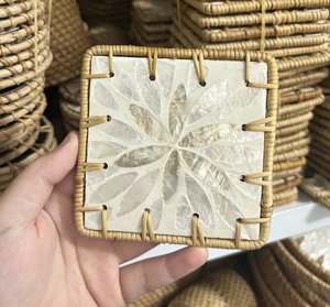 Vietnam <b>Woven</b> Rattan <b>Coaster</b> with Mother of Pearl Inlay Elegant Beverage Mat for Home Table Styling - Product Image 4
