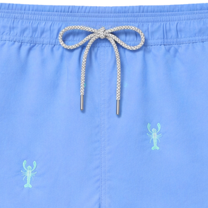 Shorts de bain bleu clair pour hommes, séchage rapide, caleçon de plage, taille élastique, cordon de serrage, confortable, vêtements de bain d'été - Product Image 5