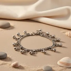 925 Silver <b>Anklet</b> for <b>Women</b> with Diamond and Bell Bohemian Jewelry Gift - Product Image 3