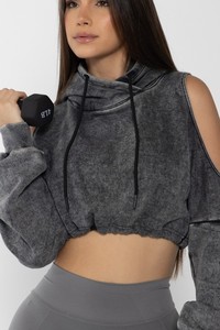 Sudadera con capucha y espalda abierta para mujer, Sudadera de manga de murciélago, Top corto sin tirantes, franela, Otoño, corto, antibolitas, Cuadrado de gran tamaño - Product Image 5