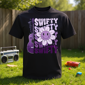 Swifty <b>Kids</b> T-Shirt Purple <b>Guitar</b> Flower Design Retro Vintage Style Short Sleeve Crew Neck Unisex Children Promotional - Product Image 3