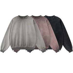 Sweat-shirts pull-over OEM Basics Hiver à boutons, délavés à l'acide, unis, respirants, à épaules tombantes, coupe oversize, style streetwear, nouveau style - Product Image 4