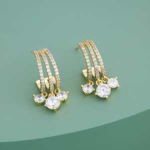 Trendy Classic Hoop Huggie <b>Earrings</b> 189588 Gold Plated Brass Copper Alloy Main Material Pearl Diamond for Weddings Parties Gifts - Product Image 1