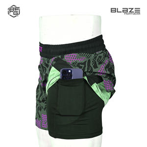 2 en 1 Short MMA pour homme 95% polyester 5% spandex double couche avec poche pour téléphone et motif décoratif - Product Image 2