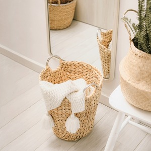 Set of 3 Storage <b>Basket</b> Woven Water Hyacinth <b>Blanket</b> <b>Baskets</b> with Handles Round Natural Nesting Storage Bins for Your Home Decor - Product Image 5