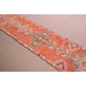 Tapis vintage 3x11,8 pieds, tapis turc, tapis en laine unie orange - Product Image 3