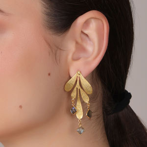 Dua ต่างหูห้อยสไตล์ลาบราดอไรต์ทองเหลืองทันสมัยทำด้วยมือชุบทอง18K เครื่องประดับงานแต่งงานสำหรับผู้หญิง - Product Image 5