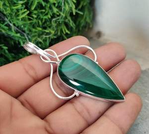 Collier pendentif en argent avec pierre précieuse naturelle malachite pour femmes, argent sterling 925 massif, bijoux pour femmes, bijoux de mariage, OEM - Product Image 1