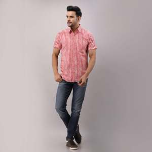 Chemise habillée rayée rose tissée de haute qualité pour homme - 100 % coton respirant, taille XL - Product Image 1