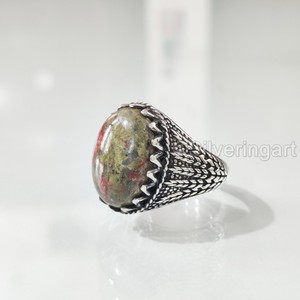 Nueva llegada Anillo para hombre Natural Unakite Jasper Piedra preciosa Anillo de piedra natal Todos los tamaños Joyería oriental otomana Anillo de plata esterlina 925 - Product Image 2