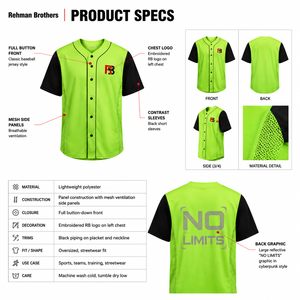 Maillot de baseball surdimensionné vert néon personnalisé - T-shirt streetwear léger en maille polyester pour homme - Product Image 5