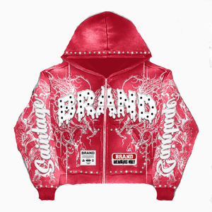 Sudadera con Capucha para Hombre, 100% Algodón, con Cremallera Desgastada, Estampado de Logotipo Personalizado, con Pedrería, Estilo Urbano, Lavado Ácido - Product Image 5