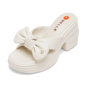 รองเท้าแตะส้นแบนเปิดนิ้วเท้าสำหรับผู้หญิง, รองเท้าส้นแบนผูกโบว์ PU สำหรับฤดูร้อน - Product Image 5