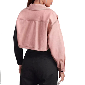 Chaqueta Vaquera Corta de Algodón con Paneles Múltiples Estilo Urbano para Hombre y Mujer, Chaqueta Vaquera Cargo Desgastada Personalizada para Mujer en Venta - Product Image 5