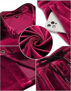 ชุดเซ็ตกำมะหยี่สีแดงเลือดหมู ทรงสลิมฟิต กระดุมเรียบ ไม่มีลาย  สำหรับวิ่ง ออกกำลังกาย  ผ้ากำมะหยี่ 2 ชิ้น ระบายอากาศได้ดี ผลิตจากผ้าฝ้าย - Product Image 5