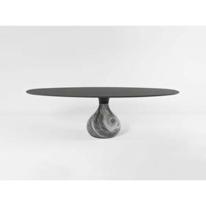 Ensemble de table à manger contemporaine minimaliste Aqua, marbre Bardiglio brillant, meubles de salon avec design ovale, assemblé - Product Image 1