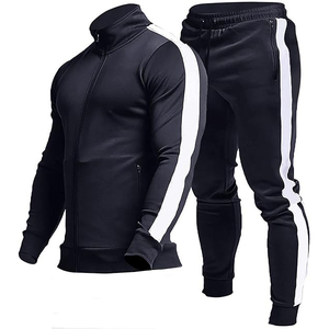 Survêtements Streetwear pour hommes de haute qualité nouveau style ensembles de fermeture à glissière lourde avec bord de ligne blanche respirant pour la saison d'automne - Product Image 1