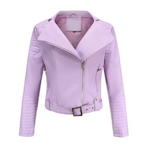 2024 Cross-Border Women's Leather Long Sleeve Jacket With <b>Belt</b> Cropped Motorcycle Clothing Autumn/Winter - Product Image 5